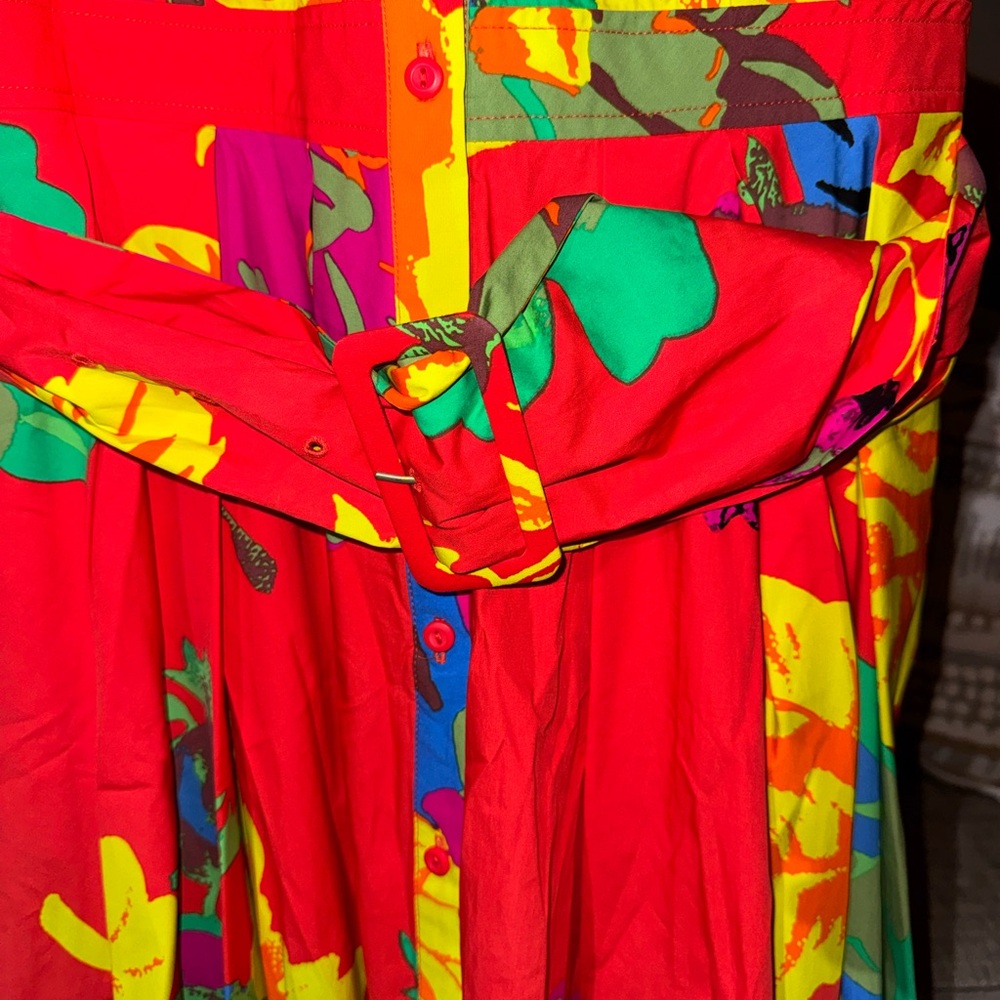 Christopher John Rogers Red Floral-Print Dress with Multicolor Accents - Picture 3 of 4